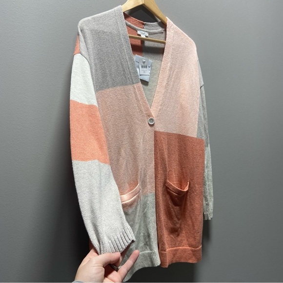 Pure Jill Pink Color Blocked Cardigan NWT - Picture 6 of 10